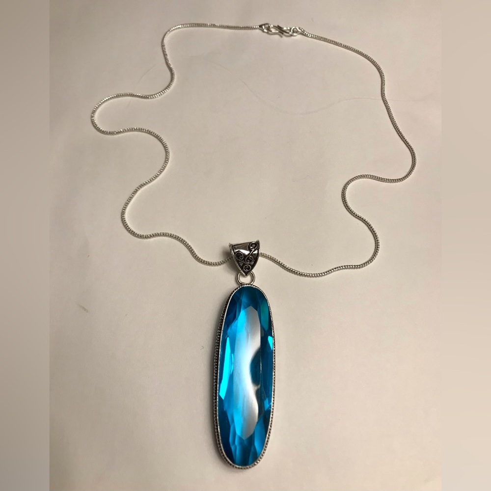 Blue Topaz Stamped 925 Sterling Silver Necklace
